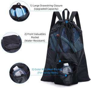 Custom Lightweight Unisex Swim Drawstring <b>Backpack</b> with Zipper Closure Polyester Waterproof Mesh Swimmers Bag - Product Image 5
