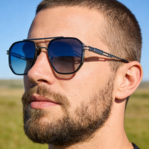 Occhiali da <span class=keywords><strong>Sole</strong></span> Partagas all'Ingrosso, Design Retrò con Logo Personalizzato, Montatura Morbida Quadrata a Doppio Ponte, Cerniera a Molla, Protezione UV400 per Uomo - Product Image 1