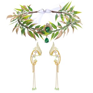 Serre-tête baroque fait main avec guirlande de cristaux, feuilles artificielles et ruban, couronne de mariée avec boucles d'oreilles - Product Image 4