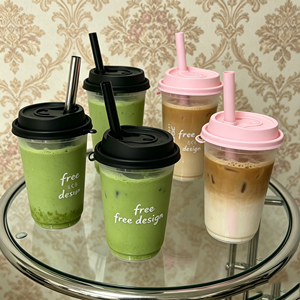 Vasos de Plástico Personalizados para Té de Burbujas, Reutilizables y Desechables, con Tapa y Pajitas, para Personalizar con Logotipo, 24oz, Vasos de PP Esmerilados para Matcha - Product Image 1