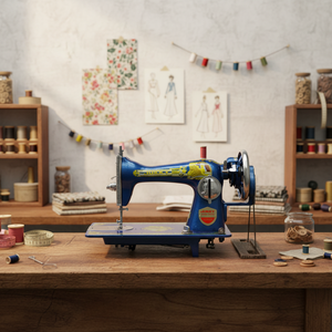 Máquina de coser industrial JA2-1 JUKKY de segunda mano para viseras y prendas de vestir, con brazo libre, ideal para sastres. - Product Image 1