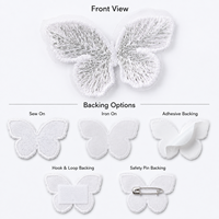 Patch brodé papillon personnalisé en fil métallique argenté, applique en maille transparente pour vêtements et sacs, fabricant en gros