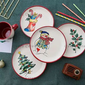 Venta al por mayor de calcomanías personalizadas bandeja para hornear porcelana Navidad platos de cerámica juegos de vajilla de Navidad