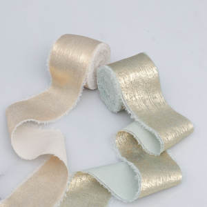 売れ筋天然エッジゴールドスタンプ付きぬいぐるみリボンウェディングブーケタッセルリボン弓装飾シルク布ストリップ - Product Image 3