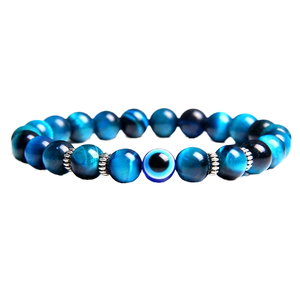 Perle de 8 mm en pierre naturelle de lave tibétaine et œil de tigre, pour bracelet, avec motif œil de diable bleu grec turc porte-bonheur, et boule en alliage, idéale pour cadeaux - Product Image 4