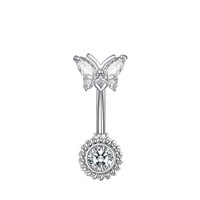 Anneau de ventre sexy en acier inoxydable avec ornement d'haltère en zircone de cuivre pour les fiançailles de mariage ou l'ornement de corps de cadeau