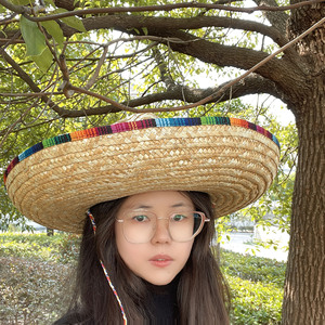 หมวกสานทรงโซมเบรโรปีกกว้างสไตล์เม็กซิกันจากหญ้าธรรมชาติ <span class=keywords><strong>สำหรับ</strong></span>งานฮาโลวีน งานรื่นเริง งานแสดง และงานเทศกาลต่างๆ พร้อมริบบิ้นสีรุ้ง - Product Image 3