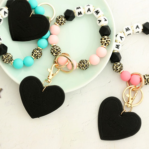 Gantungan Kunci Gelang Silikon Berbentuk Hati Klasik dengan Manik-manik Huruf Alfabet MAMA & Gantungan Kunci Berbentuk Hati Hitam. - Product Image 5