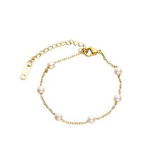 Brazalete Ajustable de Acero Inoxidable Chapado en Oro de 14K con Diseño Geométrico, Cadena de Perlas Delicada y Moderna, Regalo para Fiestas Unisex - Product Image 1