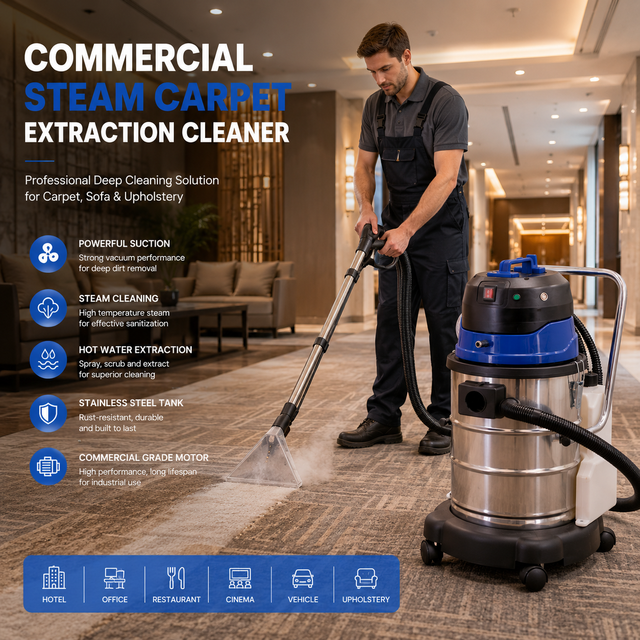 Industrial High-Power Wet-and-Dry Steam Canister Vacuum Cleaner Heavy-Duty Suction 3 Motors 3562W Factory Workshops Low-Noise