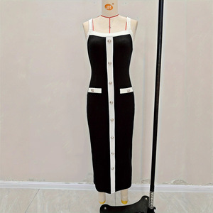 Vestido Clásico <span class=keywords><strong>de</strong></span> Punto Elástico con Tirantes, Falda Sexy que Realza la Cadera, Elegante y Romántico, Combinable con Todo, Largo con Botones Decorativos - Product Image 3