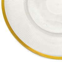 Assiette plate à rayures, assiette décorative, assiette en plastique transparent, assiette à bord doré, PS/PET