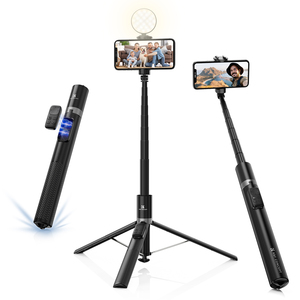 Trípode Selfie Stick de Aleación de Aluminio K&F Concept X96 de 1.75m con Control Remoto Bluetooth Recargable y Luz de Relleno - Product Image 1