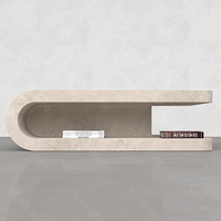 Table basse en travertin beige moderne haut de gamme en forme de C, table de rangement de luxe pour petit appartement, salon
