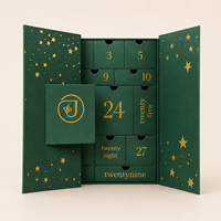 Boîte de calendrier de l'avent de Noël personnalisée en carton recyclable, avec tiroirs numérotés à double porte et dorure à chaud