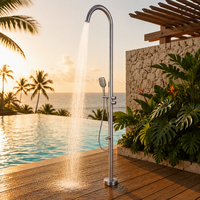 Robinet de douche autoportant apparent en nickel brossé avec mitigeur en céramique, barre coulissante en acier à poignée unique, bec de douche pluie moderne à montage au sol