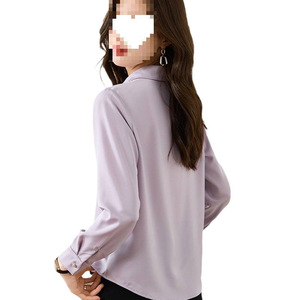工厂定制款式或徽标 ODM 春季白衬衫女式时尚缎面上衣修身优雅 OL 真丝基本款衬衫和衬衫 - Product Image 5