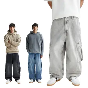 Gingtto Pantalon ample streetwear de haute qualité personnalisé en denim Jeans baggy pour hommes