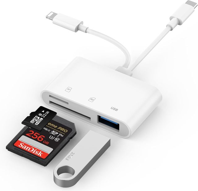 Plug and Play 3 in 1 USB C Light-ning Camera Dual Port SD Memory Card Reader Adapter for iPhone