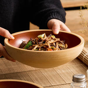 Bol à salade créatif <span class=keywords><strong>en</strong></span> <span class=keywords><strong>terre</strong></span> <span class=keywords><strong>cuite</strong></span> rouge avec glaçure mate intérieure et extérieur brut, <span class=keywords><strong>plat</strong></span> de service profond pour la vaisselle de restaurant - Product Image 2