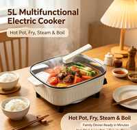 Casserole électrique 5LSquare, cuisinière électrique intelligente multi-personnes, poêle électrique antiadhésive, pot électrique multifonction pour la maison