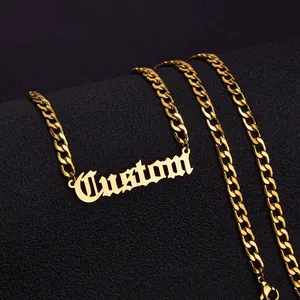 Personal isierte benutzer definierte Name Halskette Anhänger Gold Farbe 4mm Kette benutzer definierte Typenschild Halsketten für Frauen Männer hand gefertigte Geschenke