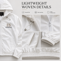 Fabricant de vestes coupe-vent à capuche en nylon léger, entièrement zippées, avec broderie personnalisée OEM, style streetwear actif, faible MOQ, sur commande