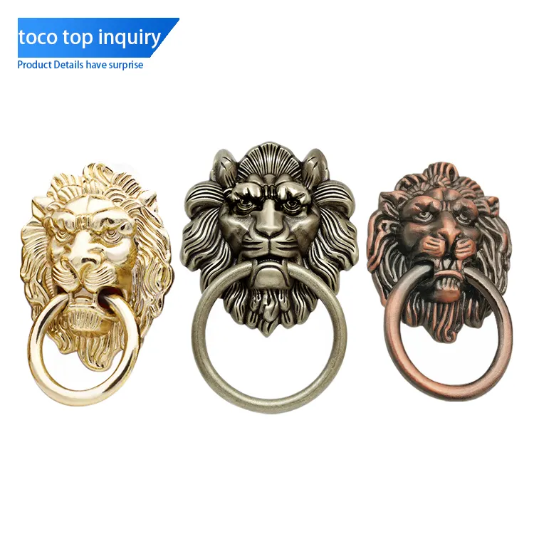 TOCO Antique Copper Knobs Classical Lion Head Knocker Cupboard Dresser Kitchen Cabinet Drawer Handle with Pull Ring multicolor