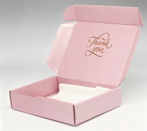 Boîte d'expédition en carton ondulé rose vif personnalisée avec impression et <span class=keywords><strong>étiquette</strong></span> autocollante pour recyclage - Product Image 1