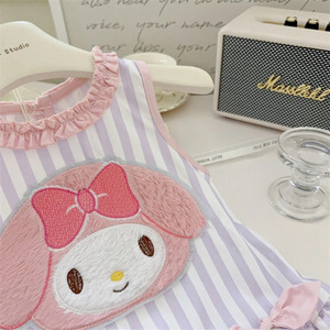 Child Star Circle Girls Sleeveless Striped Dress Pink Bow <b>Patchwork</b> Summer Breathable Korean Style - Product Image 3