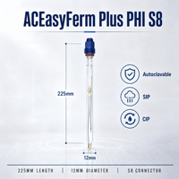 Capteur de pH ACITEK avancé pour bioréacteur de fermentation, longueur 225 mm, connecteur électrique S8, haute précision, plage de pH 0-14, OEM alimentaire