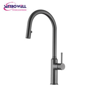 Robinet <span class=keywords><strong>de</strong></span> cuisine extractible en acier inoxydable sans plomb avec mitigeur certifié WaterMark, robinet d'évier à arc haute pour cuisines modernes - Product Image 5