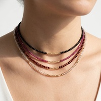 Collier ras du cou délicat en perles de verre facettées avec accent de perles dorées de 2 mm, plus de 20 couleurs, fermoir cœur noir, rouge rubis, pour superposition, OEM