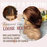 Peluca frontal de encaje SDD de 12 pulgadas 5x5, doble densidad 300%, color naranja piano, rizado Fumi, cabello virgen, encaje transparente, venta al por mayor