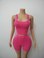 Setelan Santai Wanita Musim Panas Tanpa Lengan Berbahan Ribbed Dua Potong dengan Logo Kustom, Setelan Pakaian Musim Panas dari Katun Spandex Lembut untuk Pakaian Santai di Rumah.