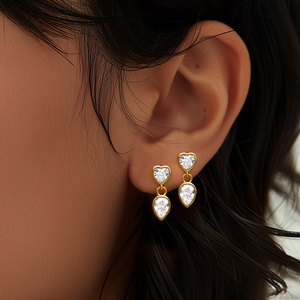 ROXI Boucles d'oreilles créoles pour femme en argent sterling 925 avec zircon incrusté en forme de cœur et chaîne à perles rondes, anneau Figaro basique - Product Image 6