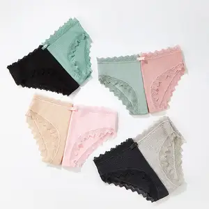 Mid-waist Pink Sweet Bowknot Girl Briefs High Elastic Stretch Ladies Pants Breathable Lace Women Cotton Panties