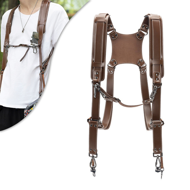 Wholesale Genuine Leather Double Shoulder Camera Strap with Embossed Logo Elegant Harness for Photography Equipment