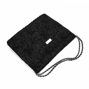 Sac en coton, design simple, noir et blanc, pour femme, avec bouton magnétique, sacs solides plissés et froissés avec chaîne - Product Image 4