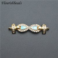 31x8mm 8 formes métal laiton bleu blanc Zircon Fine mode Double trou collier connecteur fermoirs pour la fabrication de bijoux de mode
