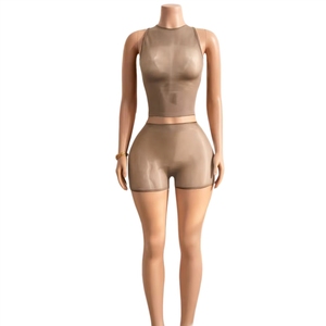 PEEQI 2026 Summer Hot Sale Women's Glossy <strong>See</strong> <strong>Through</strong> Tank <strong>Top</strong> and Shorts 2 Piece Set Women Sexy Outfits Lingerie - Product Image 2