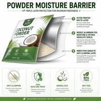 Sachet Doypack Personnalisé en Plastique et Feuille d'Aluminium pour Poudre de Noix de Coco, avec Fermeture Ziplock, Emballage Alimentaire Anti-Humidité
