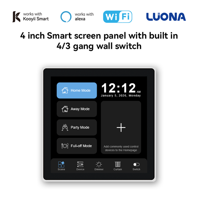 Kooyii T3E-K 4" WiFi Smart Control Panel Works with Kooyii APP for Whole House Smart Home Automation