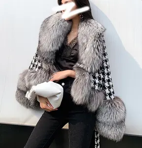 Luxus Street Style Promi Wolle Mantel mit Echt Red Fox Pelz Koreanische Stil Verdicken Frauen Winter Woolen Jacke