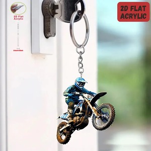 Porte-clés plat en acrylique pour moto avec motif motocross - Accessoire de moto durable en fer pour téléphone, clés de voiture et sac à dos - Product Image 6