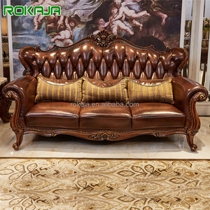 Hot Bán Châu Âu Nâu Chính Hãng Sofa Da Sang Trọng Biệt Thự Khách Sạn 1 + 2 + 3 Chỗ Ngồi Sofa Cổ Điển Thanh Lịch Rắn Gỗ Khắc Khung Sofa - Product Image 1