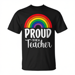 T-shirt arc-en-ciel « Fier d'être professeur » noir unisexe pour adulte, col rond, manches courtes - Product Image 3