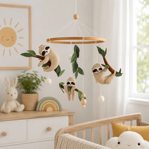 Nouveau <span class=keywords><strong>mobile</strong></span> de chambre d'enfant en feutre, motif paresseux de safari, animaux verts de la forêt, jouets en peluche pour décoration de chambre de bébé, cadeau de naissance - Product Image 1