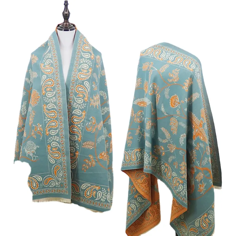 Wholesale classic Vintage scarf Cashmere Shawl Ladies Fall reversible jacquard Paisley Pashmina shawl