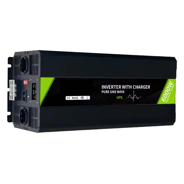 DC AC 110V 220V Pure Sine Wave UPS Inverter Charger 6kVA Continuous Output Load 6000W Peak Solar Single Phase 12/24/48VDC Input